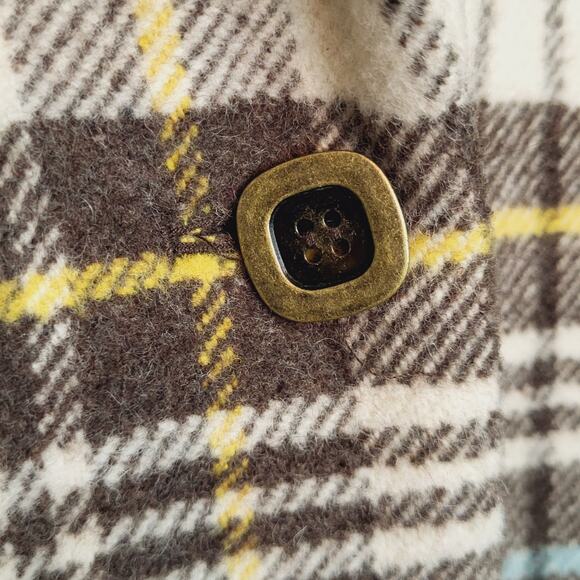 Charter Club Y2K Brown Plaid Wool Blend Short Swing Pea Coat Raglan Sleeves Sz L - Picture 8 of 15
